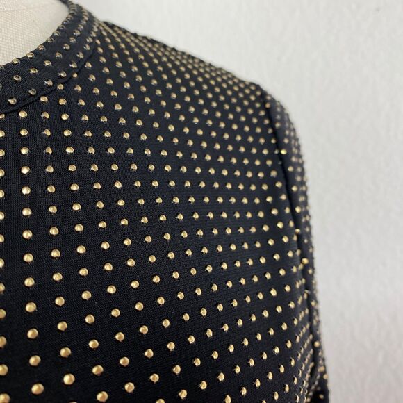 Michael Michael Kors Black Gold Studded Dress XS Drop Waist Flounces 3/4 Sleeves - Picture 4 of 13